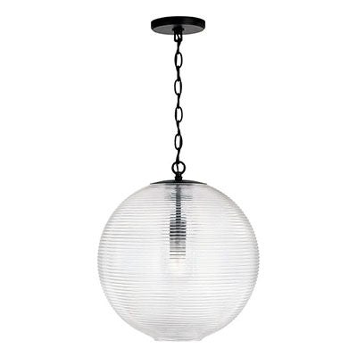 Dolan Pendant – Ribbed Glass Globe with Matte Black Finish