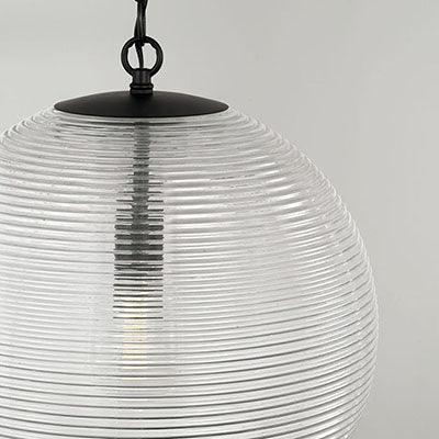 Dolan Pendant – Ribbed Glass Globe with Matte Black Finish