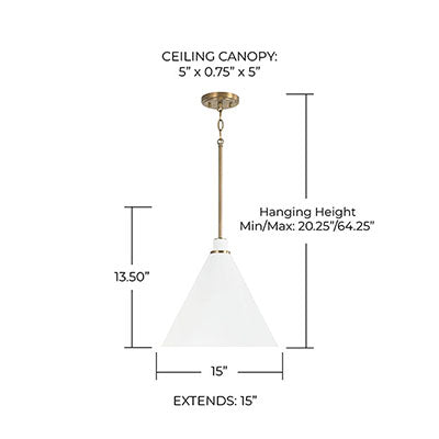 Bradley Pendant – Aged Brass & Matte White Metal Shade