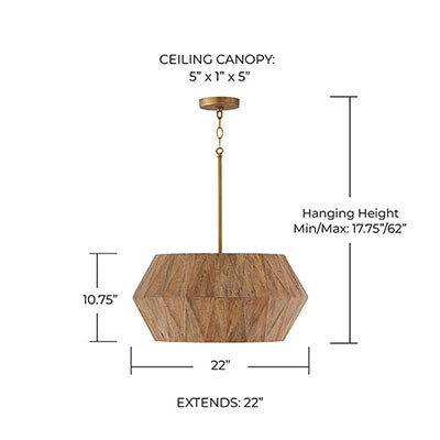 Nadeau Pendant – Handcrafted Mango Wood with Patinaed Brass Accents