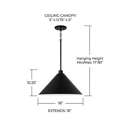 Alden Pendant – Matte Black Finish with Angled Metal Shade