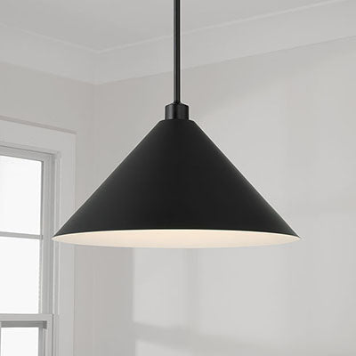 Alden Pendant – Matte Black Finish with Angled Metal Shade
