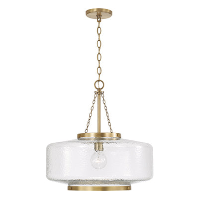 Landon Cloche Pendant – Organic Ripple Glass with Aged Brass Accents