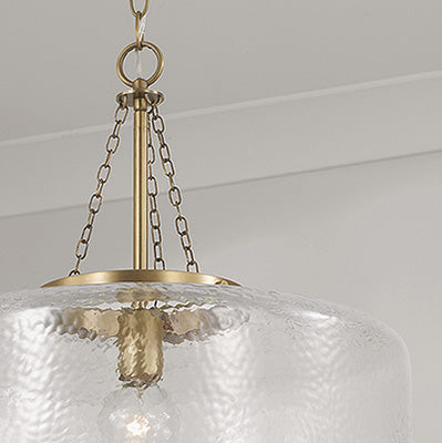 Landon Cloche Pendant – Organic Ripple Glass with Aged Brass Accents