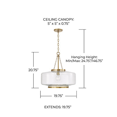 Landon Cloche Pendant – Organic Ripple Glass with Aged Brass Accents