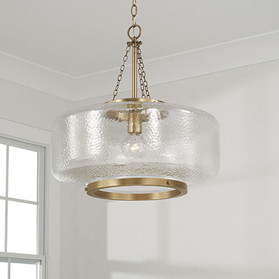 Landon Cloche Pendant – Organic Ripple Glass with Aged Brass Accents