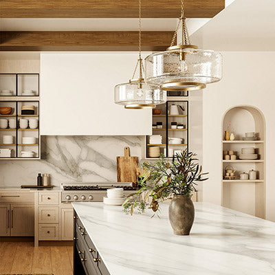 Landon Cloche Pendant – Organic Ripple Glass with Aged Brass Accents