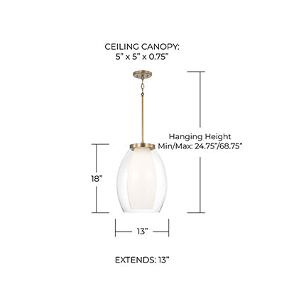 Joss Pendant – Layered Glass with Aged Brass Finish