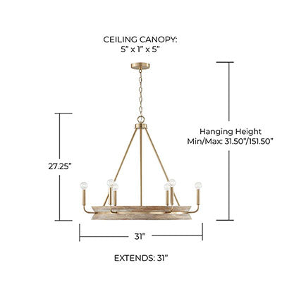 Finn Chandelier – Whitewashed Mango Wood and Matte Brass