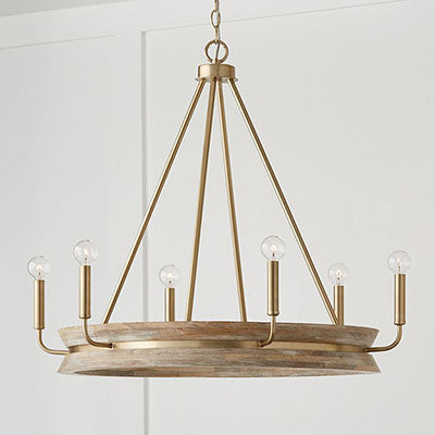 Finn Chandelier – Whitewashed Mango Wood and Matte Brass