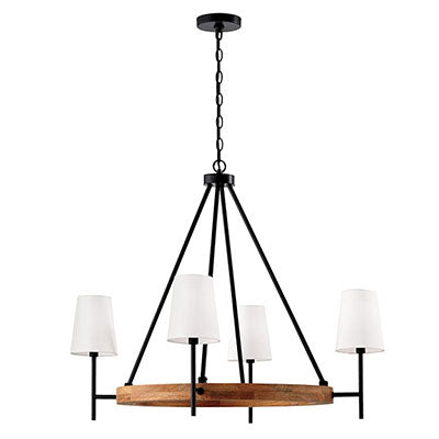 Jonah Medium Chandelier – Mango Wood & Matte Black with Optional Fabric Shades