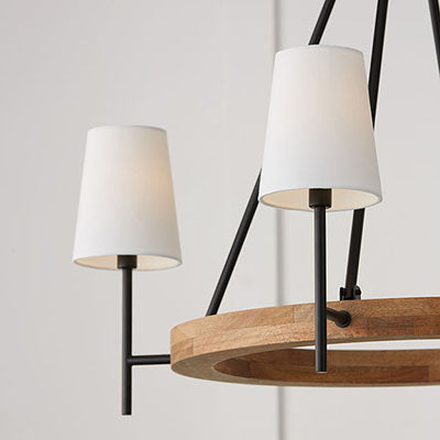 Jonah Medium Chandelier – Mango Wood & Matte Black with Optional Fabric Shades