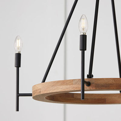 Jonah Medium Chandelier – Mango Wood & Matte Black with Optional Fabric Shades