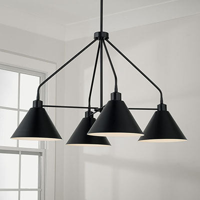 Alden 4-Light Chandelier – Matte Black with White Interior