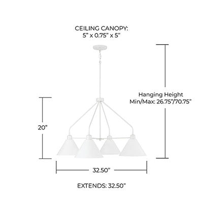 Alden 4-Light Chandelier – Matte Black with White Interior