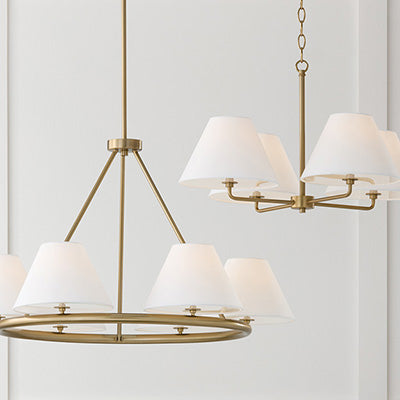 Parson Medium Ring Chandelier – 6-Light Matte Brass with Fabric Shades