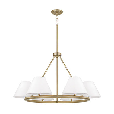Parson Medium Ring Chandelier – 6-Light Matte Brass with Fabric Shades