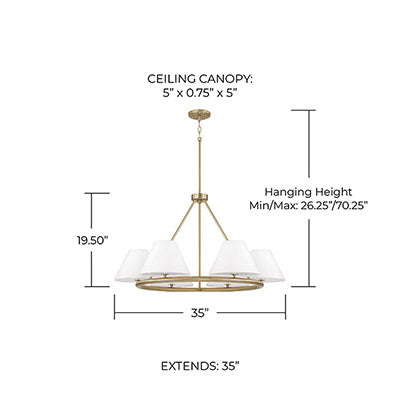 Parson Medium Ring Chandelier – 6-Light Matte Brass with Fabric Shades