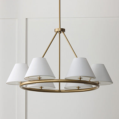 Parson Medium Ring Chandelier – 6-Light Matte Brass with Fabric Shades