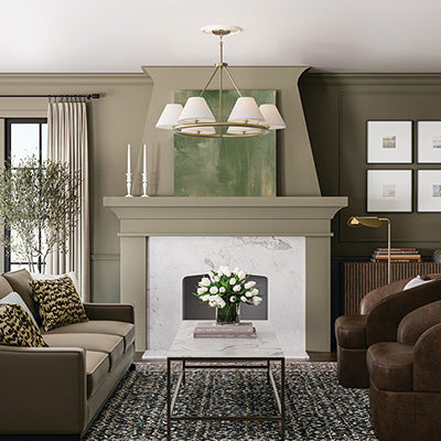 Parson Medium Ring Chandelier – 6-Light Matte Brass with Fabric Shades