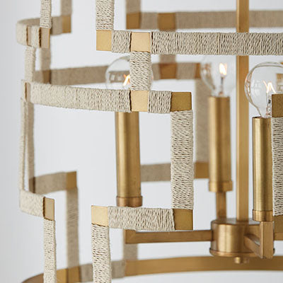 Hala 4-Light Foyer Chandelier – Hand-Wrapped Jute & Patinaed Brass