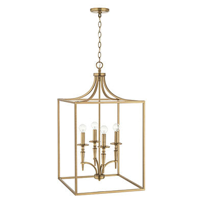 Abbie 4-Light Foyer in Aged Brass with Candlestick Detailing