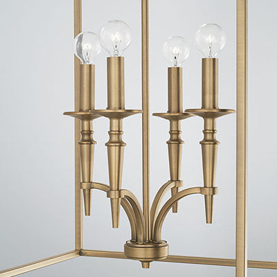 Abbie 4-Light Foyer in Aged Brass with Candlestick Detailing