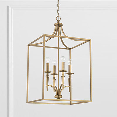 Abbie 4-Light Foyer in Aged Brass with Candlestick Detailing