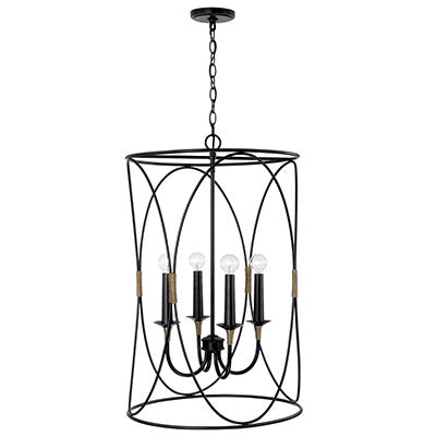 Amara 4-Light Foyer – Matte Black with Brass Accents