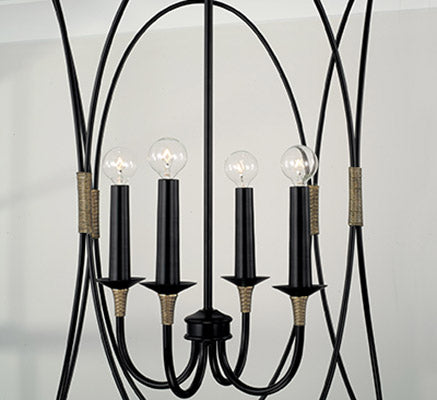 Amara 4-Light Foyer – Matte Black with Brass Accents