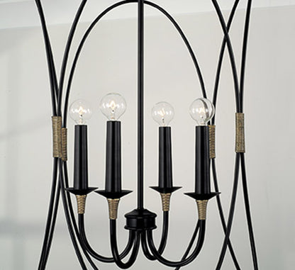Amara 4-Light Foyer – Matte Black with Brass Accents