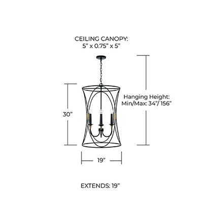 Amara 4-Light Foyer – Matte Black with Brass Accents