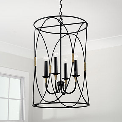 Amara 4-Light Foyer – Matte Black with Brass Accents