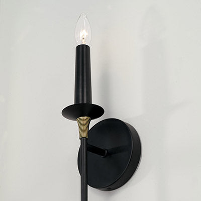 Amara 1-Light Sconce – Matte Black with Brass Wrapped Accent