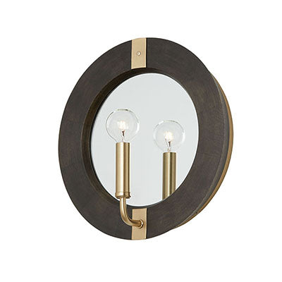 Finn Sconce – Matte Brass & Black Mango Wood with Mirrored Backplate