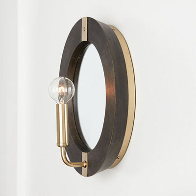 Finn Sconce – Matte Brass & Black Mango Wood with Mirrored Backplate