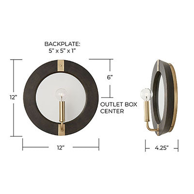 Finn Sconce – Matte Brass & Black Mango Wood with Mirrored Backplate