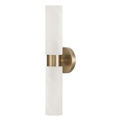 Alyssa Dual Sconce – Aged Brass 2-Light Wall Fixture with Faux Alabaster Glass