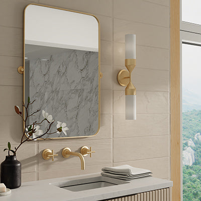 Devon 2-Light Dual Sconce – Matte Brass with Soft White Glass