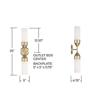 Devon 2-Light Dual Sconce – Matte Brass with Soft White Glass