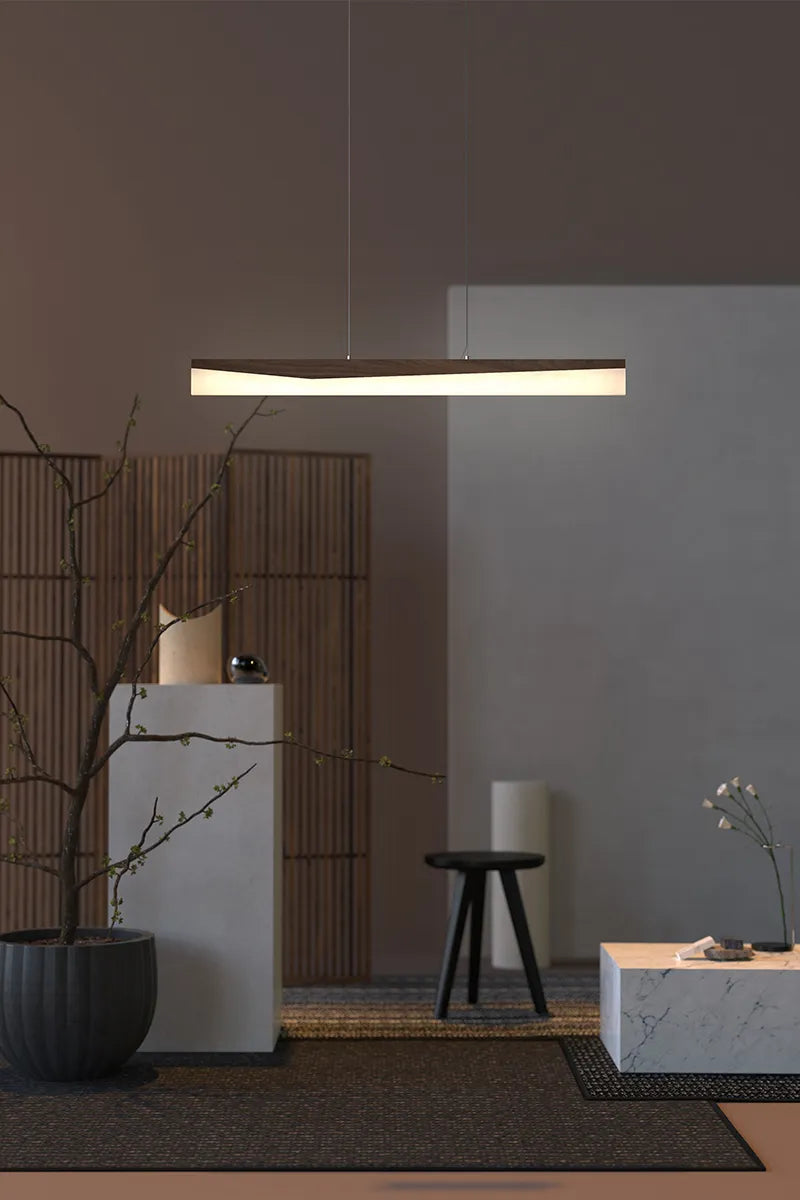Euri Lighting Linear Wood Viva Pendant 47" – Modern Walnut LED Pendant Light