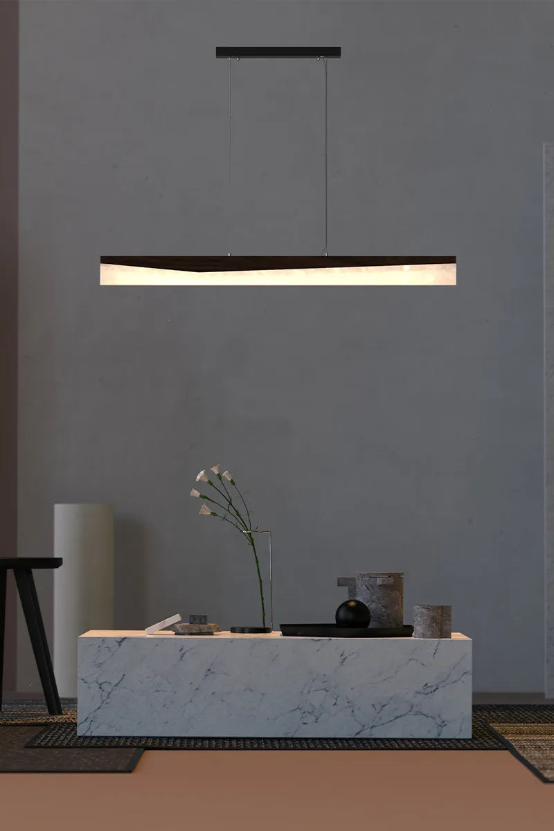 Euri Lighting Linear Wood Viva Pendant 47" – Modern Walnut LED Pendant Light