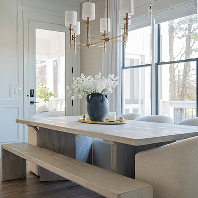 Abbie 6-Light Linear Chandelier in Aged Brass with White Fabric Shades