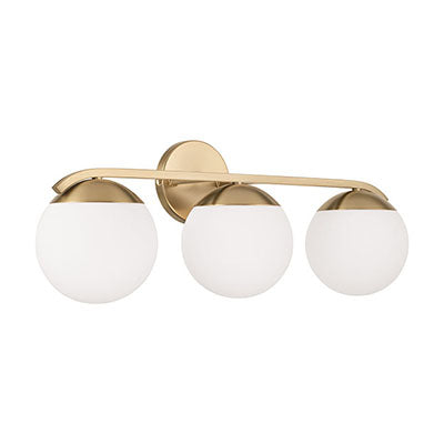 Oliver 3-Light Vanity – Matte Brass with White Glass Globes