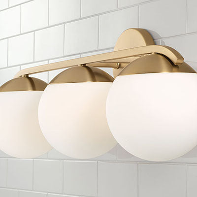 Oliver 3-Light Vanity – Matte Brass with White Glass Globes