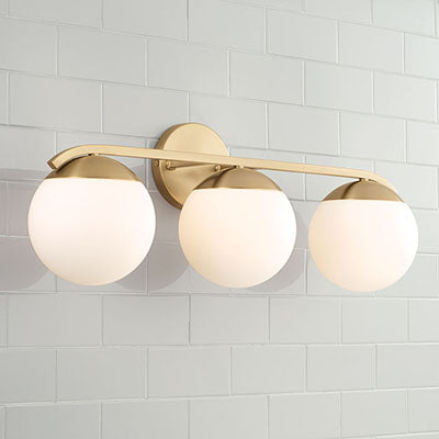 Oliver 3-Light Vanity – Matte Brass with White Glass Globes