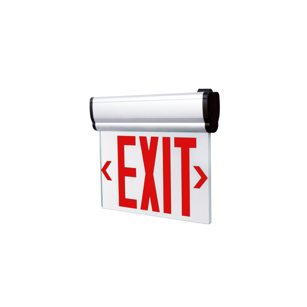 Clear Face Aluminum Edge-Lit Adjustable Exit Sign – 120/277V, 90-Min Emergency Operation, UL Listed