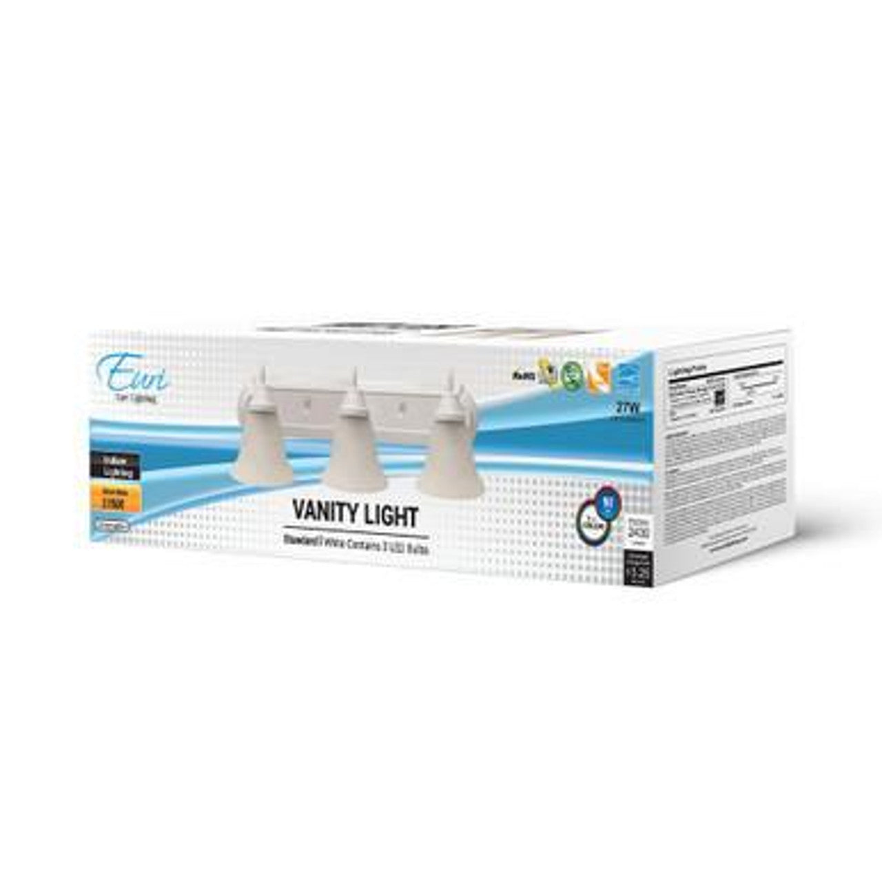 27W LED Vanity Light Fixture – Warm White 2700K, 2430 Lumens, 3-Light Design, Euri Lighting EIN-VL48WH-1020cec – Alabaster Glass, E26 Base