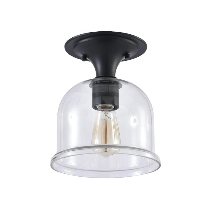 1-Light Matte Black Semi-Flushmount Ceiling Light with Clear Glass Shade – Farmhouse & Industrial Style