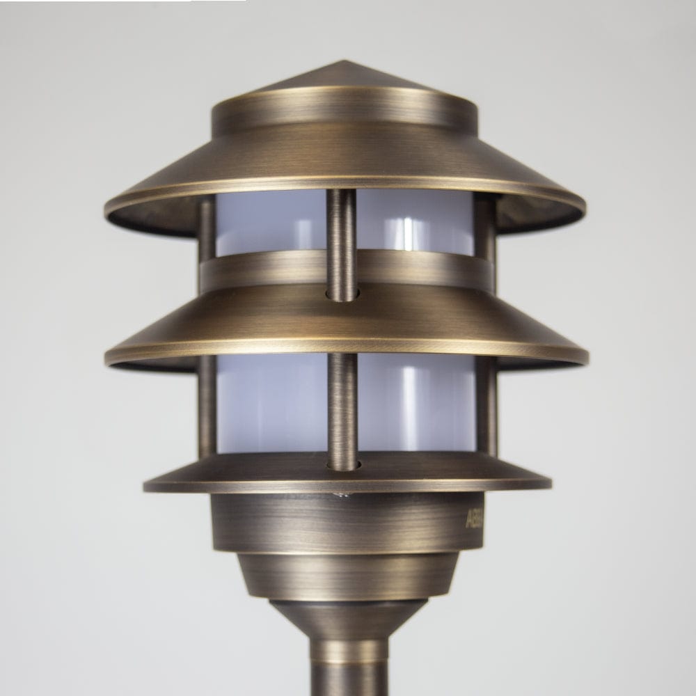 Path Light Natural Brass Cast Brass Pagoda LED Pathway Light Low Voltage PLB22 Image